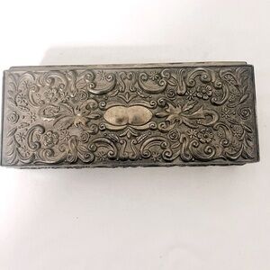 Vintage 1992 GODINGER SILVER Jewelry Trinket Box Heavy Floral Vine High Relief